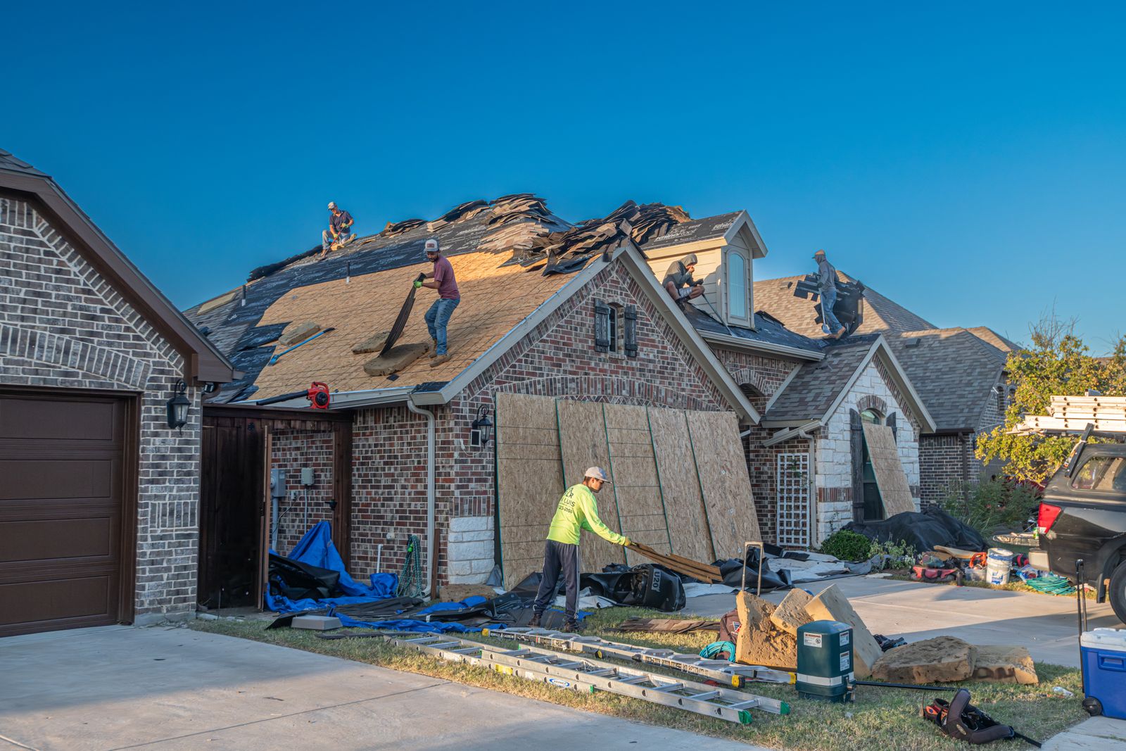 Roof replacement in progress